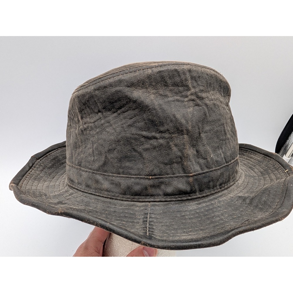 Indiana Jones Adventurewear Brown Weathered Cotton Fedora Hat Logo Pin